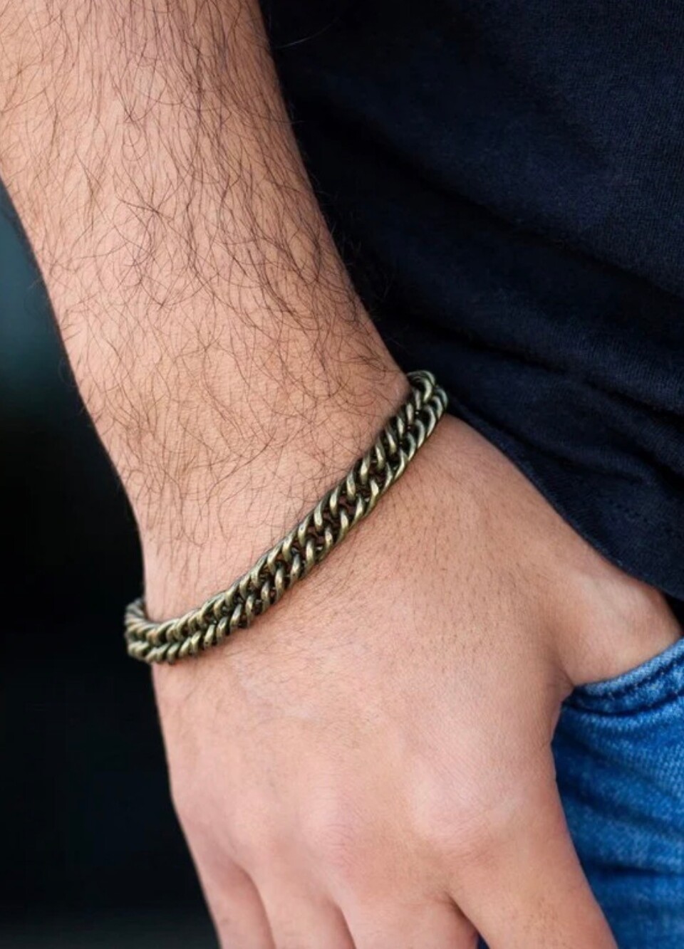 Men’s Brass Curb Chain Bracelet Chunky Link Adjustable New